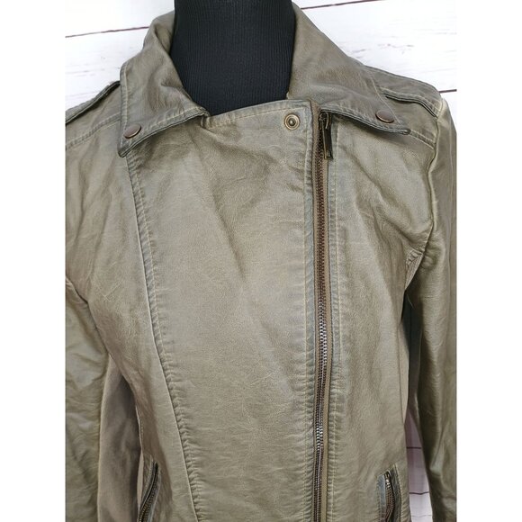Sebby Collection Olive Faux‎ Leather Moto Biker Jacket Medium - Picture 12 of 12
